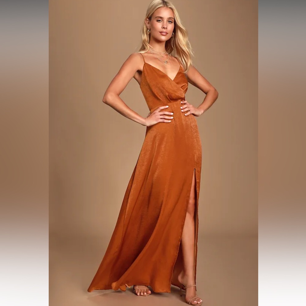 NWT-Constantine Rust Orange Satin Dress